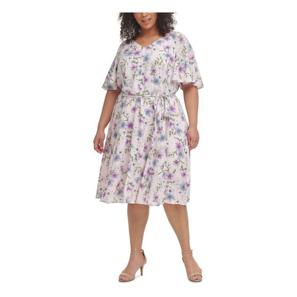 Calvin Klein Dresses Calvin Klein Womens Purple Challis Elbow